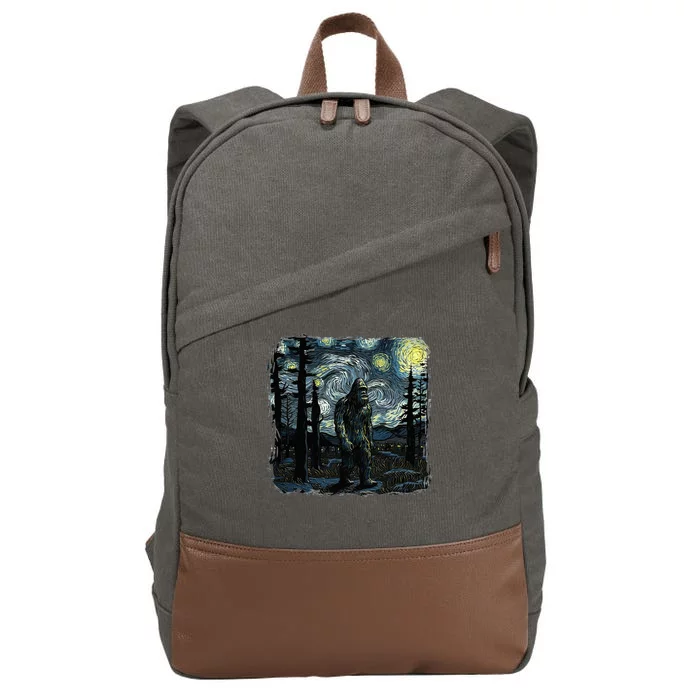 Bigfoot Starry Night Sasquatch Van Gogh Sky Painting Cotton Canvas Backpack