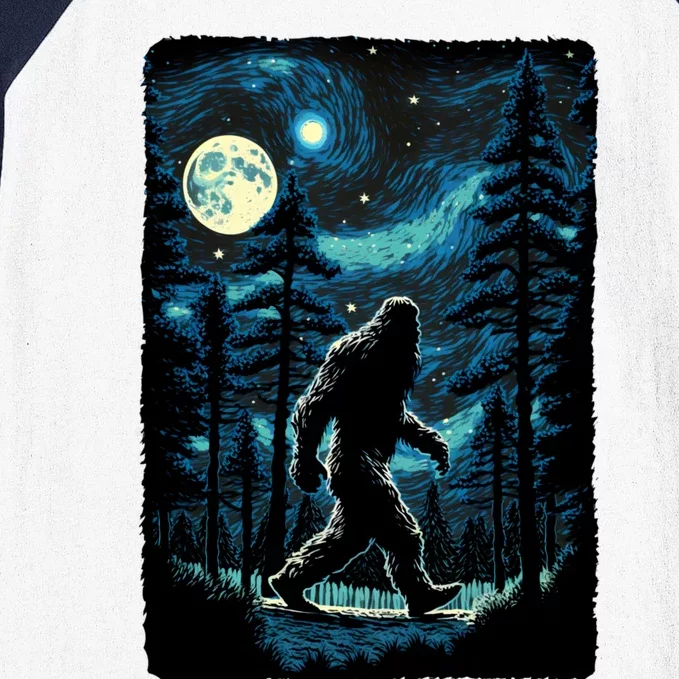 Bigfoot Starry Night Sasquatch Van Gogh Sky Painting Art Baseball Sleeve Shirt