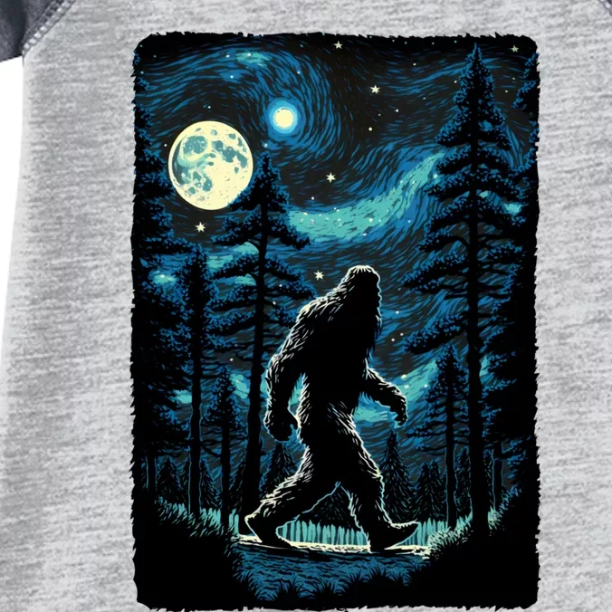 Bigfoot Starry Night Sasquatch Van Gogh Sky Painting Art Infant Baby Jersey Bodysuit