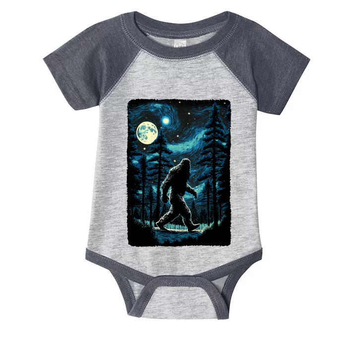 Bigfoot Starry Night Sasquatch Van Gogh Sky Painting Art Infant Baby Jersey Bodysuit