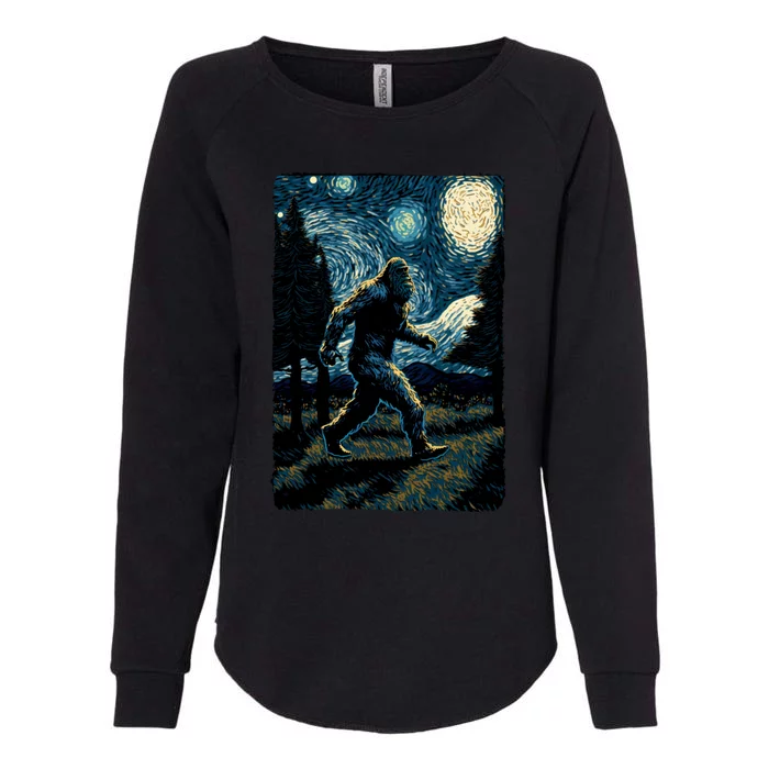 Bigfoot Starry Night Sasquatch Van Gogh Sky Painting Art Womens California Wash Sweatshirt