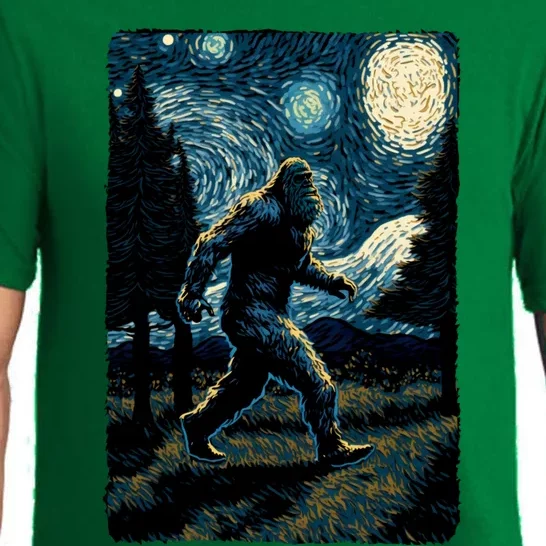 Bigfoot Starry Night Sasquatch Van Gogh Sky Painting Art Pajama Set