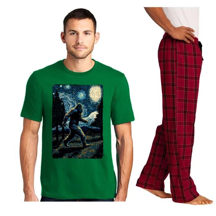 Bigfoot Starry Night Sasquatch Van Gogh Sky Painting Art Pajama Set