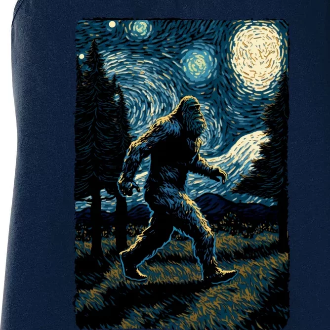 Bigfoot Starry Night Sasquatch Van Gogh Sky Painting Art Women's Racerback Tank