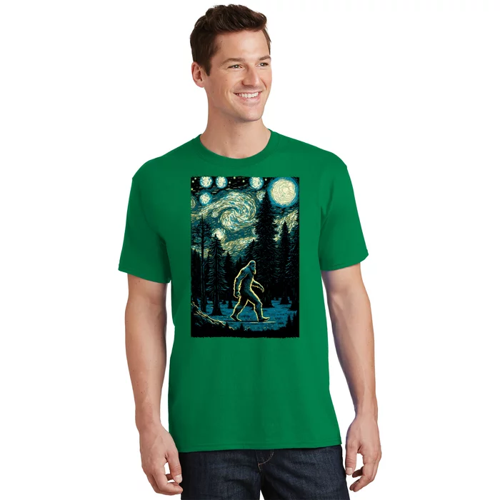 Bigfoot Starry Night Sasquatch Van Gogh Sky Painting Art T-Shirt