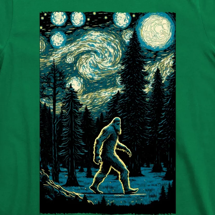 Bigfoot Starry Night Sasquatch Van Gogh Sky Painting Art T-Shirt