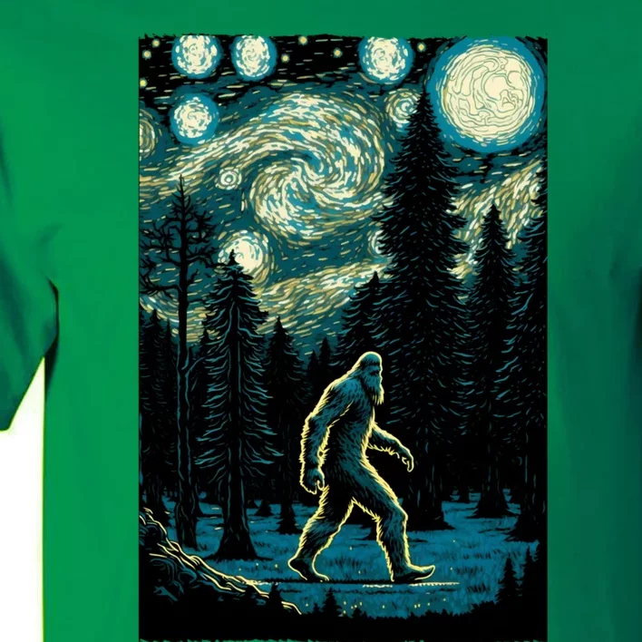 Bigfoot Starry Night Sasquatch Van Gogh Sky Painting Art Tall T-Shirt