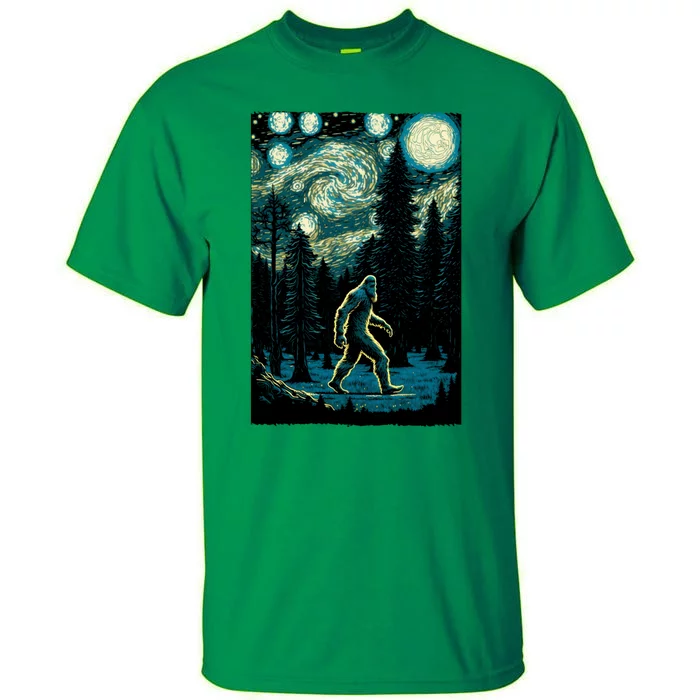 Bigfoot Starry Night Sasquatch Van Gogh Sky Painting Art Tall T-Shirt