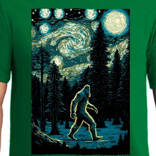 Bigfoot Starry Night Sasquatch Van Gogh Sky Painting Art Pajama Set