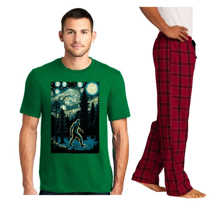 Bigfoot Starry Night Sasquatch Van Gogh Sky Painting Art Pajama Set