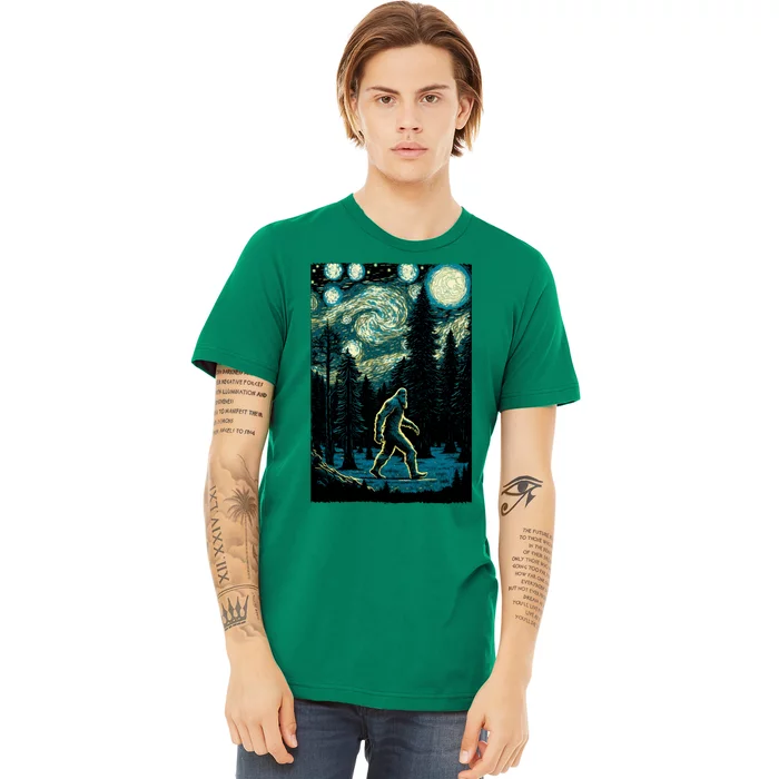 Bigfoot Starry Night Sasquatch Van Gogh Sky Painting Art Premium T-Shirt