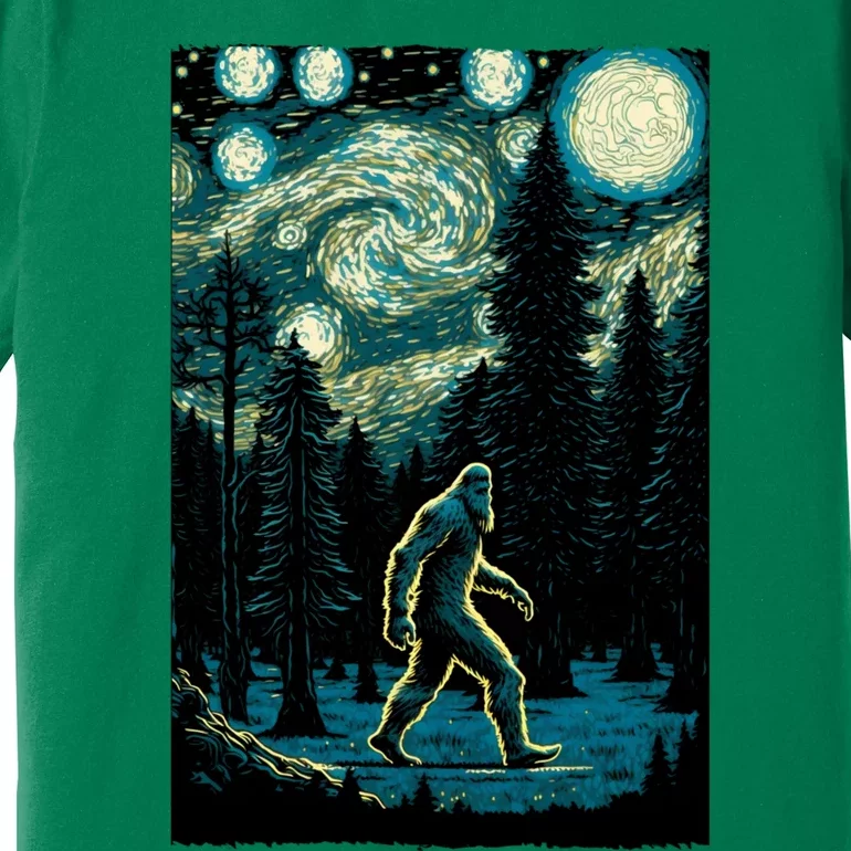 Bigfoot Starry Night Sasquatch Van Gogh Sky Painting Art Premium T-Shirt