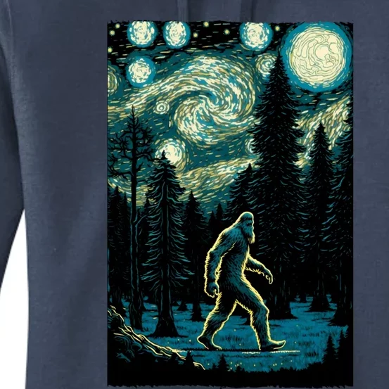 Bigfoot Starry Night Sasquatch Van Gogh Sky Painting Art Women's Pullover Hoodie