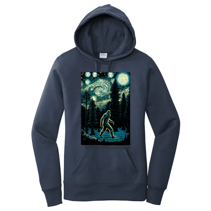 Bigfoot Starry Night Sasquatch Van Gogh Sky Painting Art Women's Pullover Hoodie