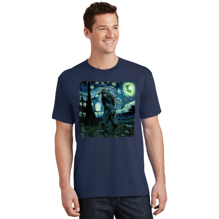 Bigfoot Starry Night Van Gogh Painting Sasquatch Art T-Shirt