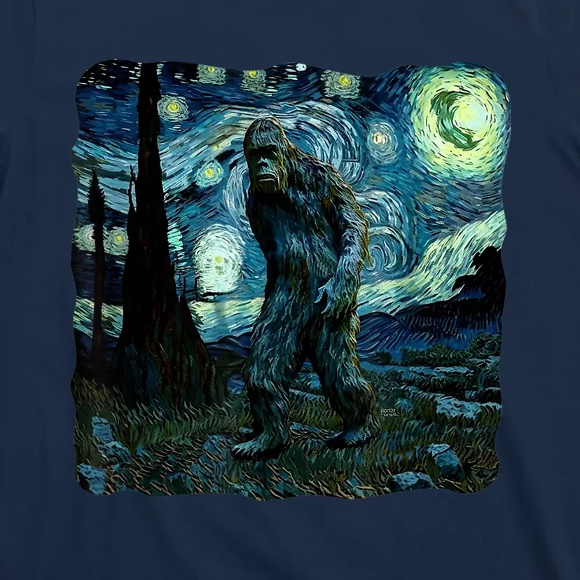 Bigfoot Starry Night Van Gogh Painting Sasquatch Art T-Shirt