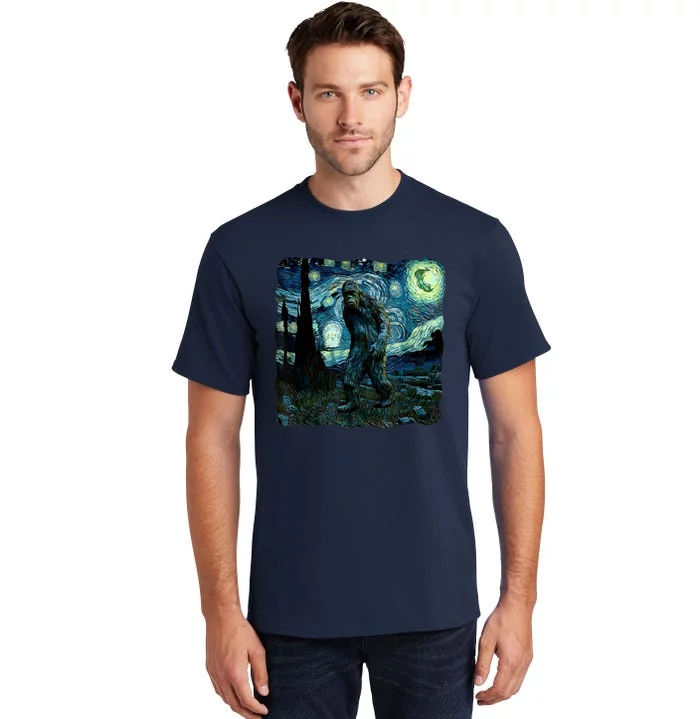 Bigfoot Starry Night Van Gogh Painting Sasquatch Art Tall T-Shirt