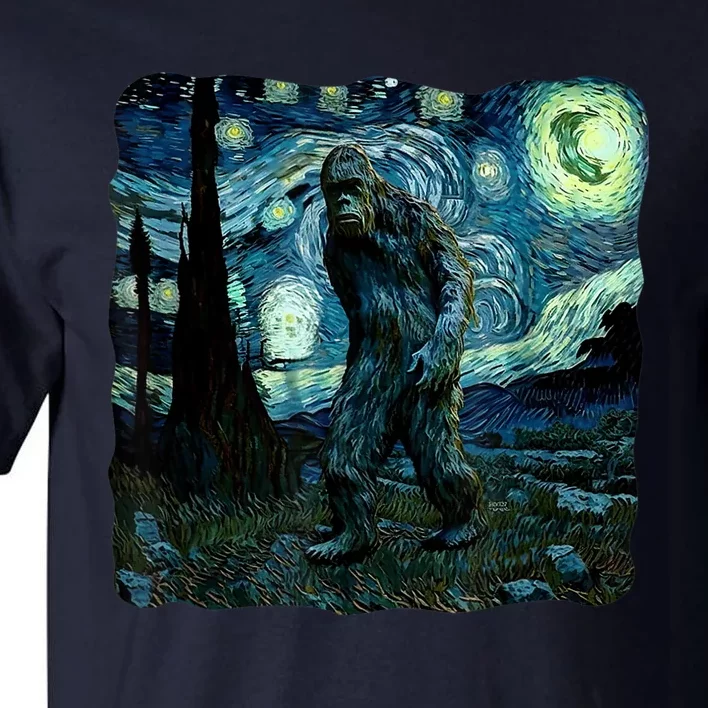 Bigfoot Starry Night Van Gogh Painting Sasquatch Art Tall T-Shirt