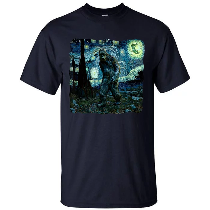 Bigfoot Starry Night Van Gogh Painting Sasquatch Art Tall T-Shirt