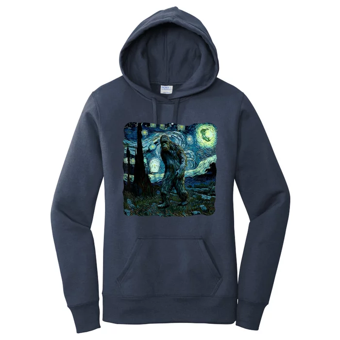 Bigfoot Starry Night Van Gogh Painting Sasquatch Art Women's Pullover Hoodie