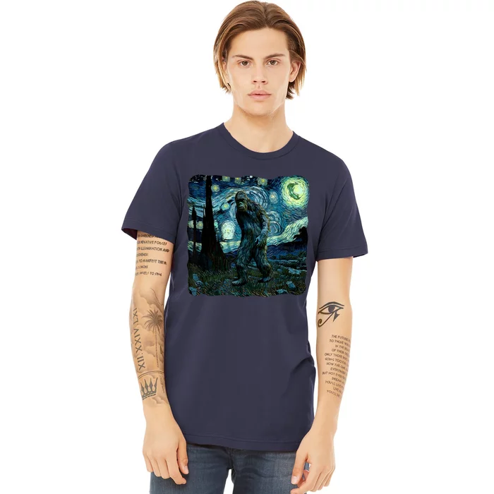 Bigfoot Starry Night Van Gogh Painting Sasquatch Art Premium T-Shirt