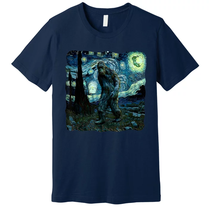 Bigfoot Starry Night Van Gogh Painting Sasquatch Art Premium T-Shirt