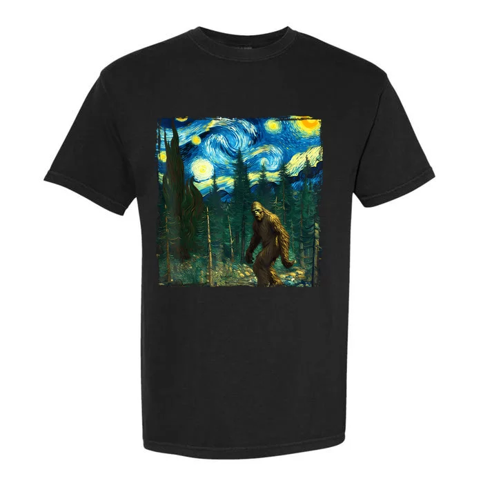 Bigfoot Starry Night Van Gogh Sasquatch Art Funny Garment-Dyed Heavyweight T-Shirt