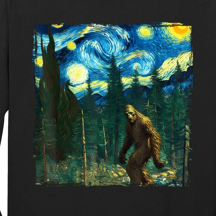 Bigfoot Starry Night Van Gogh Sasquatch Art Funny Long Sleeve Shirt