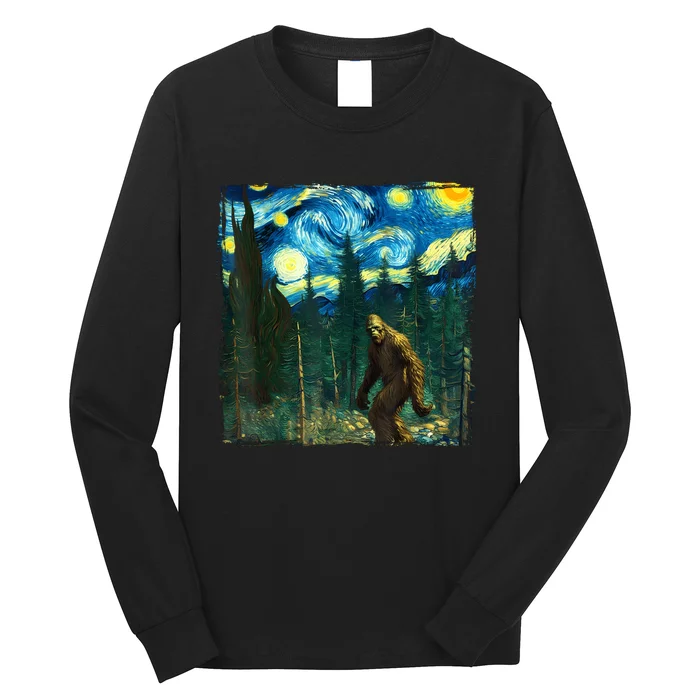 Bigfoot Starry Night Van Gogh Sasquatch Art Funny Long Sleeve Shirt