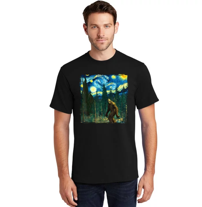 Bigfoot Starry Night Van Gogh Sasquatch Art Funny Tall T-Shirt