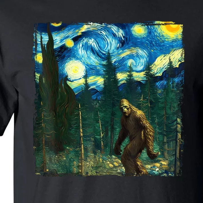 Bigfoot Starry Night Van Gogh Sasquatch Art Funny Tall T-Shirt