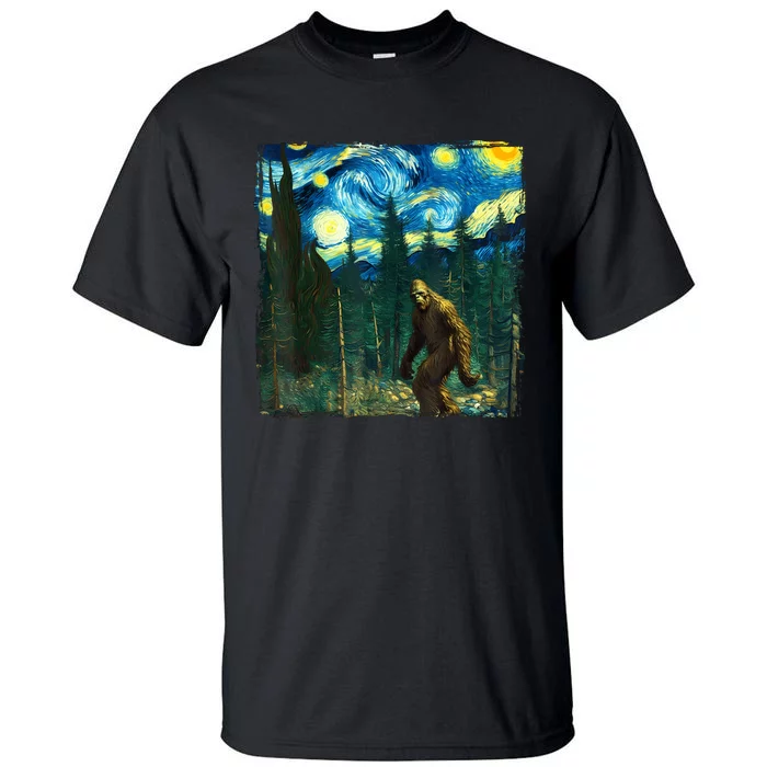 Bigfoot Starry Night Van Gogh Sasquatch Art Funny Tall T-Shirt