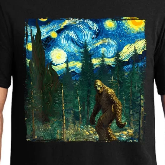 Bigfoot Starry Night Van Gogh Sasquatch Art Funny Pajama Set