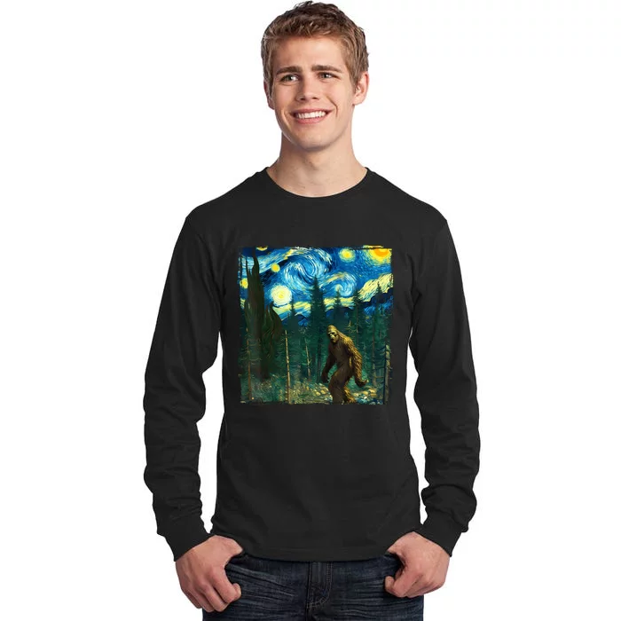 Bigfoot Starry Night Van Gogh Sasquatch Art Funny Tall Long Sleeve T-Shirt