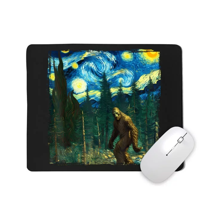 Bigfoot Starry Night Van Gogh Sasquatch Art Funny Mousepad