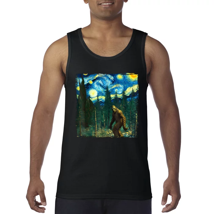 Bigfoot Starry Night Van Gogh Sasquatch Art Funny Tank Top