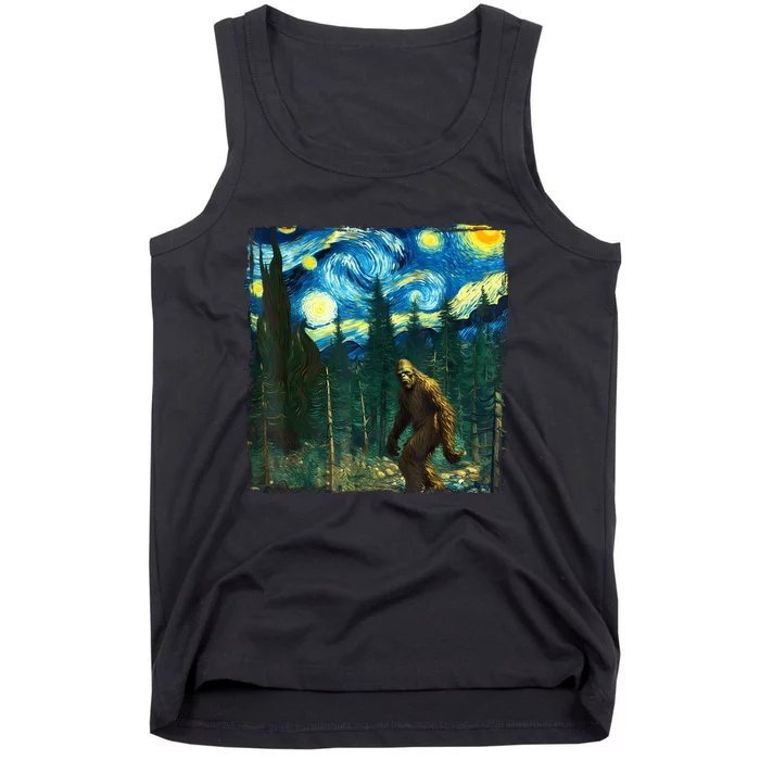 Bigfoot Starry Night Van Gogh Sasquatch Art Funny Tank Top