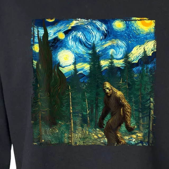 Bigfoot Starry Night Van Gogh Sasquatch Art Funny Cropped Pullover Crew