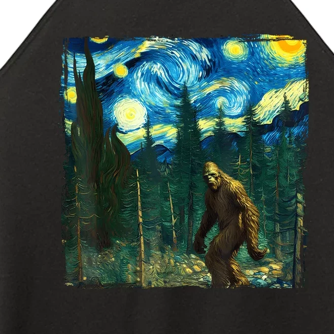 Bigfoot Starry Night Van Gogh Sasquatch Art Funny Women’s Perfect Tri Rocker Tank