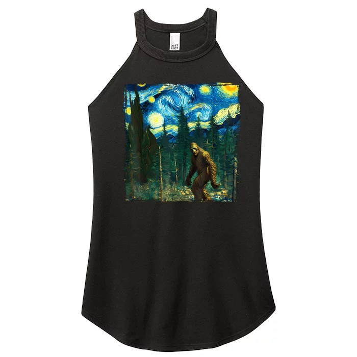 Bigfoot Starry Night Van Gogh Sasquatch Art Funny Women’s Perfect Tri Rocker Tank