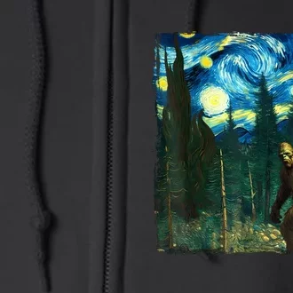 Bigfoot Starry Night Van Gogh Sasquatch Art Funny Full Zip Hoodie