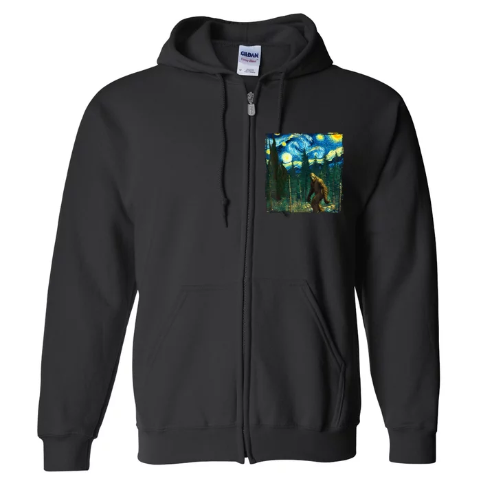 Bigfoot Starry Night Van Gogh Sasquatch Art Funny Full Zip Hoodie