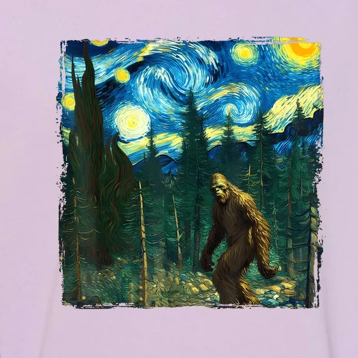 Bigfoot Starry Night Van Gogh Sasquatch Art Funny Garment-Dyed Sweatshirt