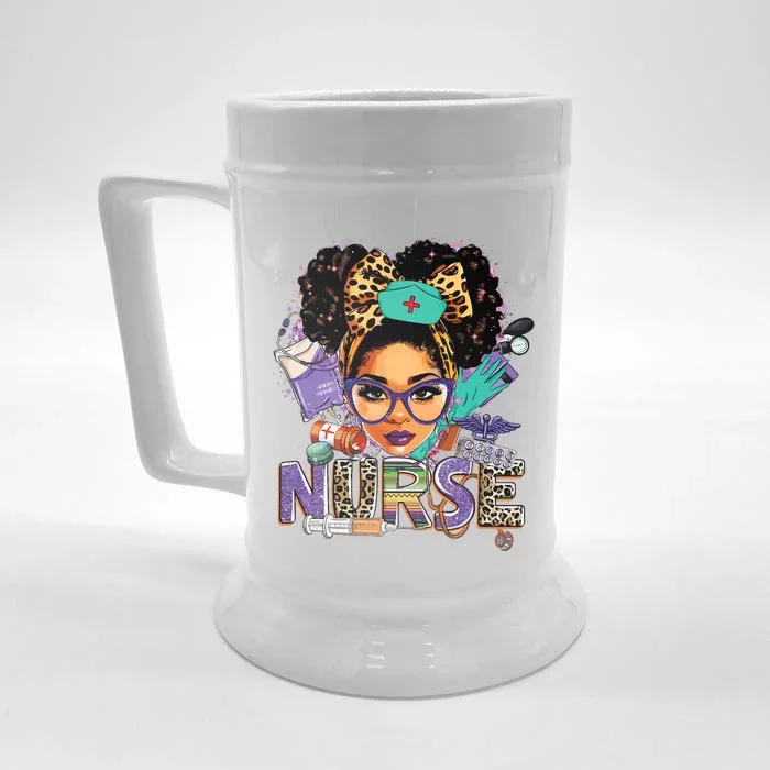 Black Strong Nurse Afro Love Melanin African American Women Front & Back Beer Stein