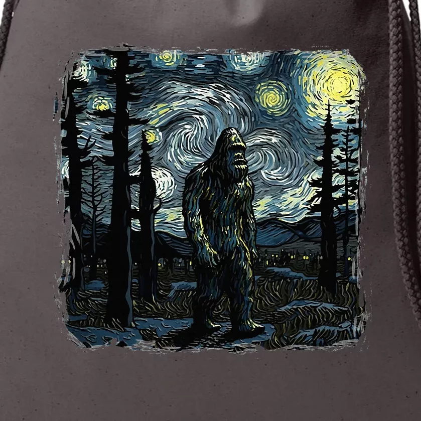 Bigfoot Starry Night Sasquatch Van Gogh Sky Painting Art Drawstring Bag