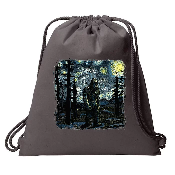 Bigfoot Starry Night Sasquatch Van Gogh Sky Painting Art Drawstring Bag