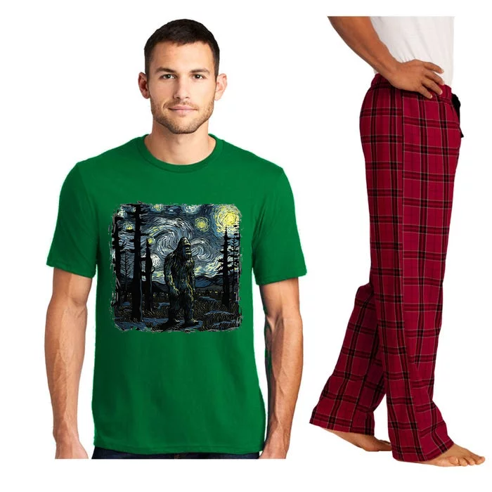 Bigfoot Starry Night Sasquatch Van Gogh Sky Painting Art Pajama Set