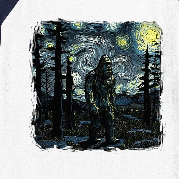 Bigfoot Starry Night Sasquatch Van Gogh Sky Painting Art Baseball Sleeve Shirt