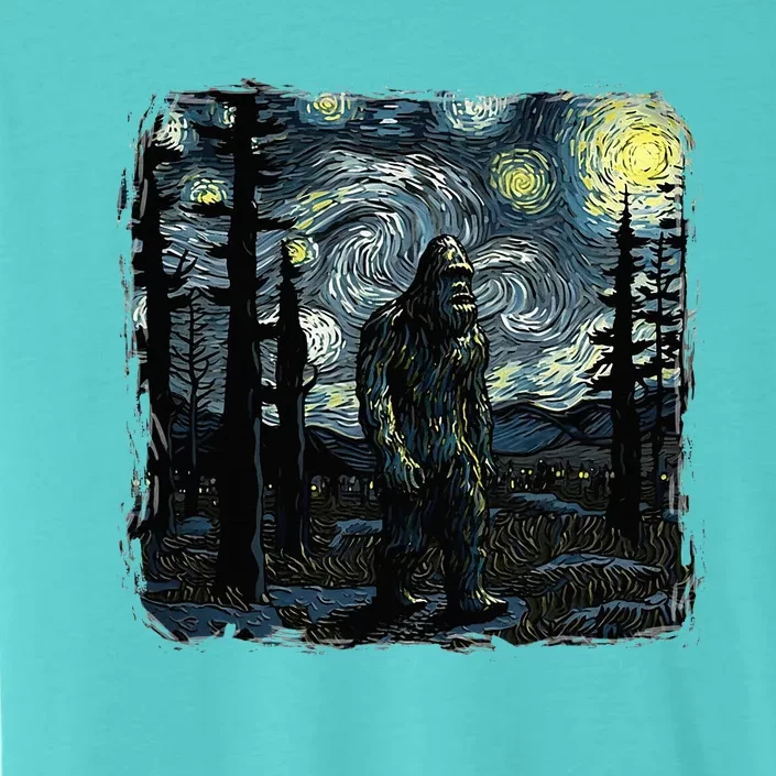 Bigfoot Starry Night Sasquatch Van Gogh Sky Painting Art ChromaSoft Performance T-Shirt