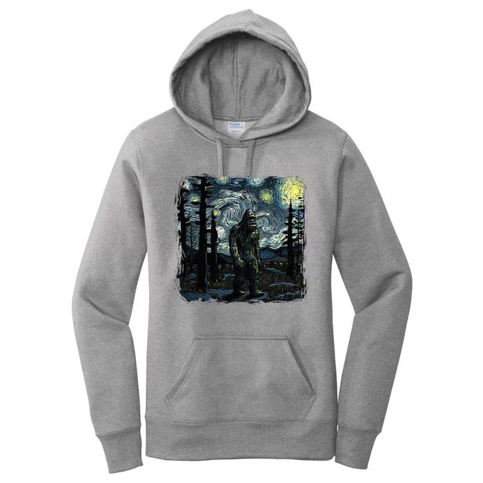 Bigfoot Starry Night Sasquatch Van Gogh Sky Painting Art Women's Pullover Hoodie